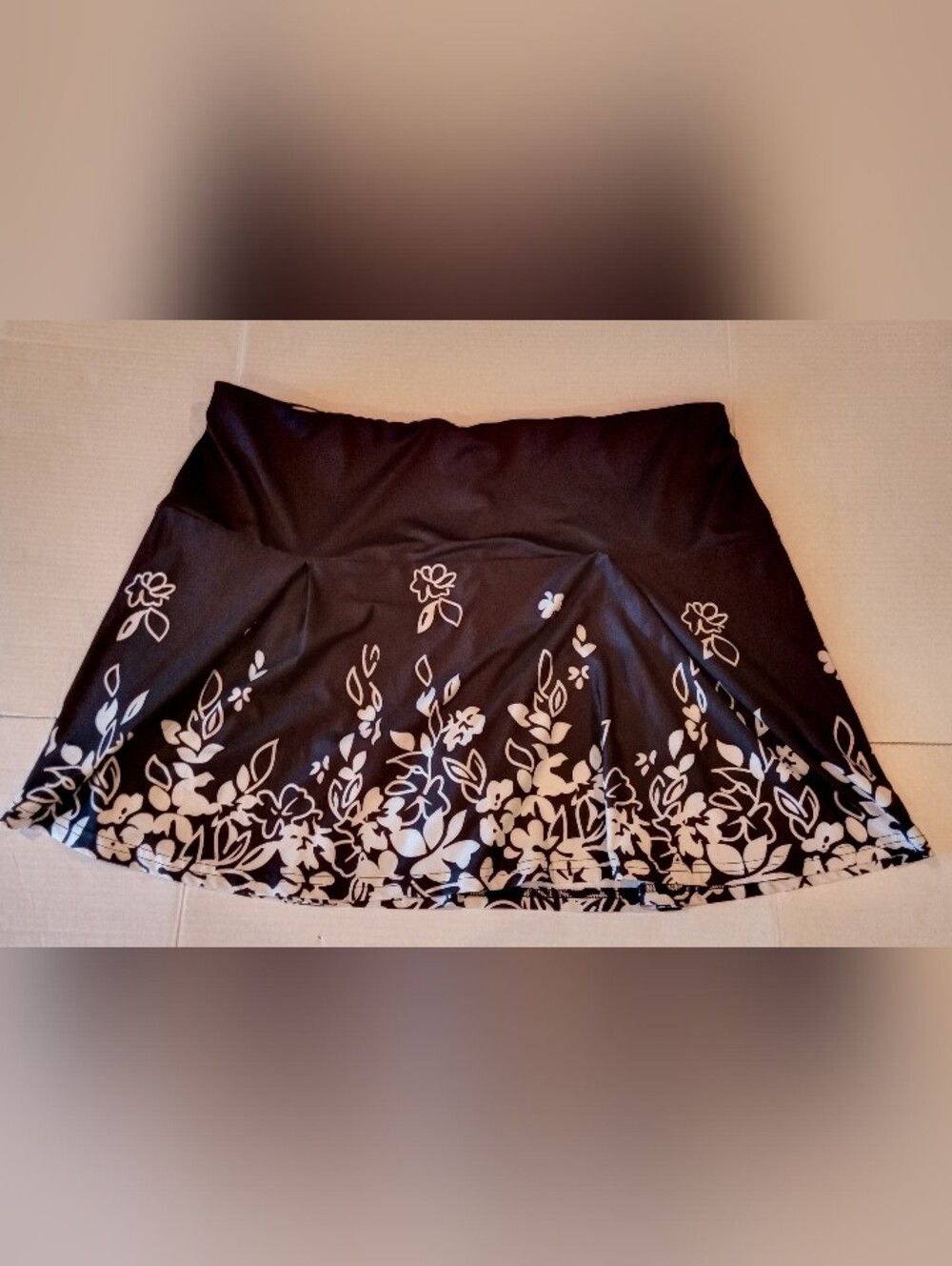 Black and White Floral Flowy Skort Skirt Swim Bottom